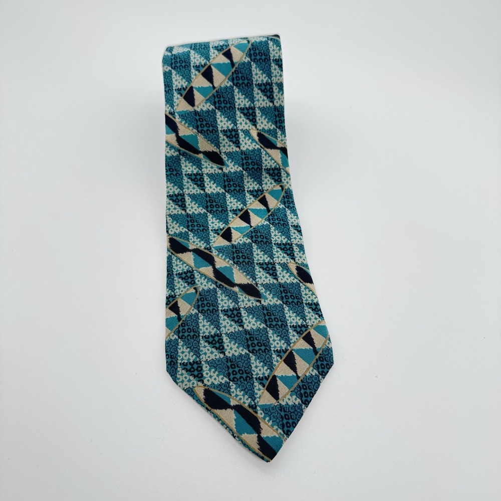 Bugatti Men's 100% Silk Tie Teal Abstract Geometric 54" x 3.5"